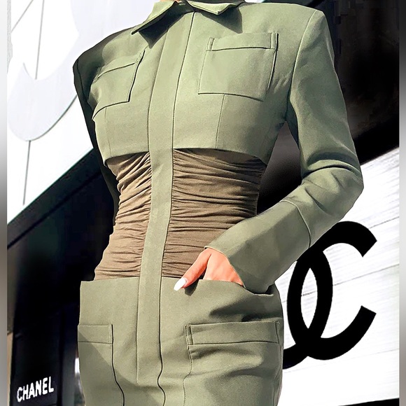 Army Cape Designer Mini Dress. - Picture 6 of 17